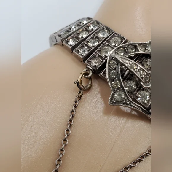 Antique art deco 1917 Diamonbar bracelet Sterling silver buckle clasp collectors